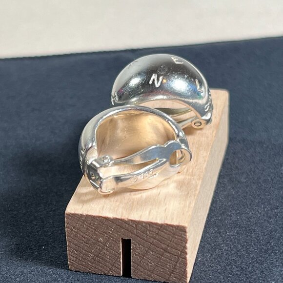 Chanel Sterling Silver Logo Engraved Half Hoop Clip On Earrings Authenticated - Picture 6 of 16